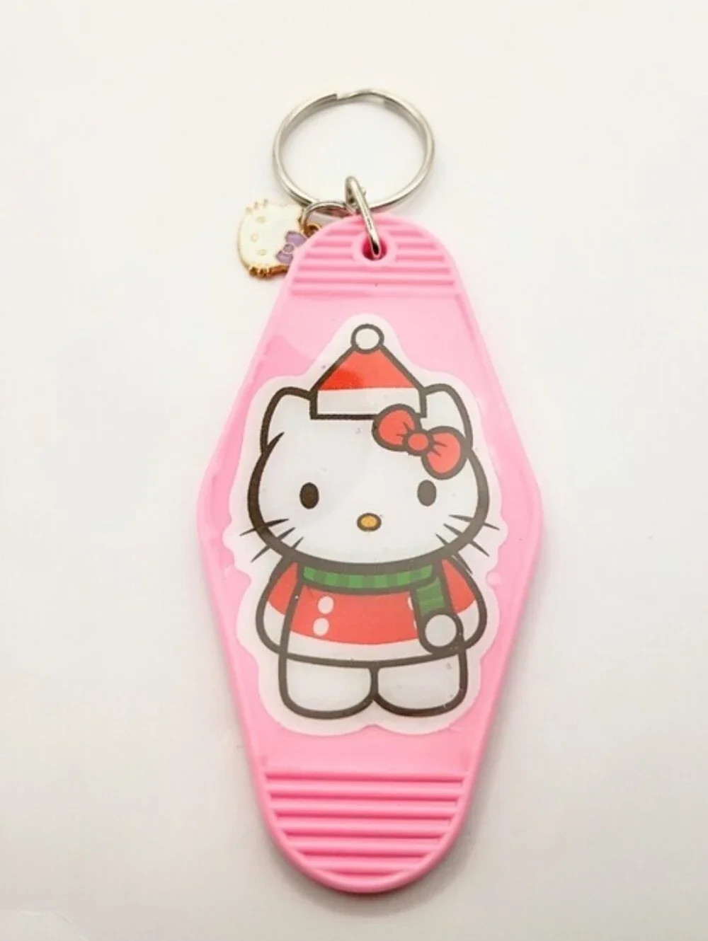 Cute Holiday Kitty Pink Motel Key Tag Charm